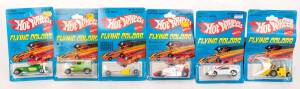 MATTEL: Group of Vintage 1970-80s Hotwheels 'Flying Colors' Blister Packs Including Odd Rod (9642); And, Bubble Gunner (2511); And, CAT Wheel Loader (1173). Most mint, all on original cardboard cards. (77 items)