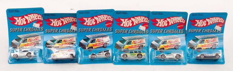 MATTEL: Group of Vintage 1970s 'Super Chromes' Blister Packs Including Super Van (9205); And, Steam Roller (9208); And, Porsche 911 (9206). All mint on original cardboard card (7 items)