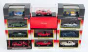 KYOSHO: 1:43 Group of Model Cars Including Ferrari Dino 246GT (05081R); And, Lamborghini Jota SVR (3201R) Red; And, Lotus Europa Special Green; And, Ferrari F92A (7084). All mint in original cardboard packaging. (27 items)