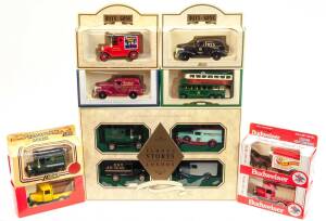 LLEDO: Group of 'Models of Days Gone' Including Models of Famous Stores of London Set (LS1004); And, King of Beers Budweiser Horse and Cart; And, Coca Cola Delivery Van. All mint in original cardboard packaging (51 items)