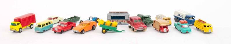 MATCHBOX: Group of Misselanious Model Cars Including Evening News Van (42); And, Volkswagen Camper (34); And, Snow Trag (35). Mixed Condition. 