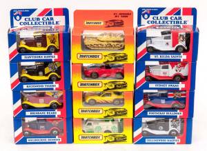 MATCHBOX: Group of Model Cars Including 'Club Car Collectible' Footscray Bulldogs Model A Ford (MB 38); And 'Club Car Collectible' Sydney Swans Model A Ford (MB 38); And, Abrams M1 Tank (61). All mint in original cardboard packaging. (24 items)