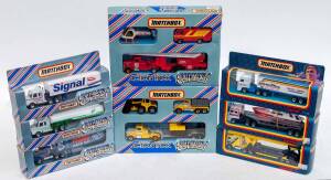 MATCHBOX: Group of 'Convoy' Including Rescue Action Pack (CY202); And, DAF Powerlaunch Yacht Transporter (CY 22); And, Scania Box Truck Fourgon Semi-Remorque Container Lastzug (CY 16). Most mint in original cardboard packaging. (20 items)