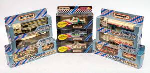 MATCHBOX: Group of Model Cars and Trucks Including 'Team Matchbox' Dr Pepper Convoy (TM1); And, 'Convoy' Peterbilt NASA Tracking Vehicle Radio (CY15); And, Porsche 959 (MTC 11). All mint in original cardboard packaging. (17 items)