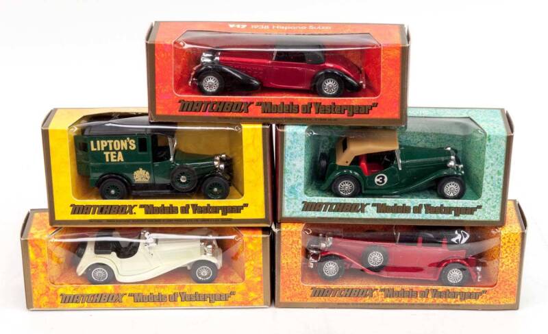 MATCHBOX: Group of 'Models of Yesteryear' Including 1927 Talbot Van (Y5); And, 1930 Model J Duesenberg (Y4); And, 1945 MGTC (Y8). Most mint, all in original cardboard packaging. (16 items)