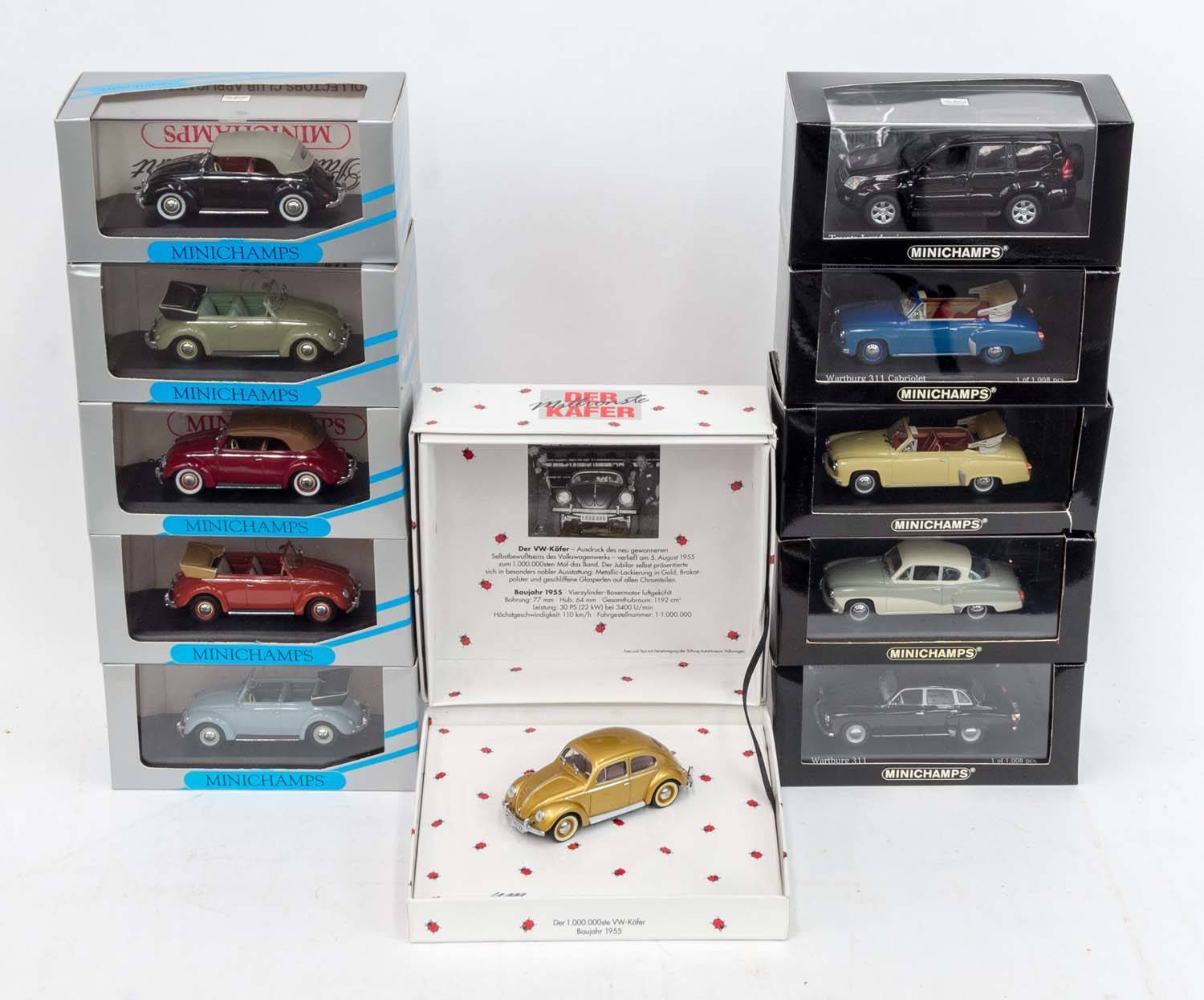 MINICHAMPS: 1:43 Group of Model Cars Including 1951/52 VW Cabrio Softop  (Black); And,