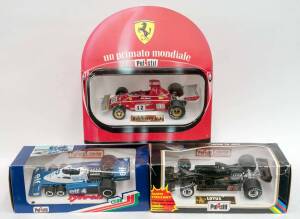 POLISTIL: 1:16 Group of Model Formula 1 Cars Including 1974 Ferrari F1 312 B3 Niki Lauda (GF1); And, 1978 Lotus MK3 (GG5); And, Tyrrell P34/2 (GG3). All cars mint with some slight damage to some of the boxes. (4 items) 