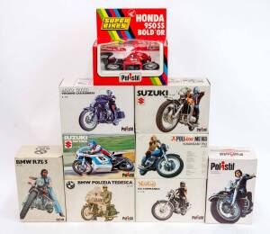 POLISTIL: 1:15 Group of Model Motorbikes Including BMW R75/5 (MS 105); And, Suzuki 750 (MS 104); And, Harley-Davidson State Police (MS 116). All mint in original cardboard packaging with labels. (17 items)