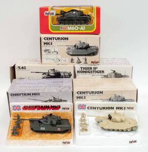 POLISTIL: 1:50 Group of Military Tanks Including Centurion MK5 (CA104); And, Chieftain MK3 (CA102); And, T.62 (CA101). All cars mint with some slight damage to some of the packages. (6 items)