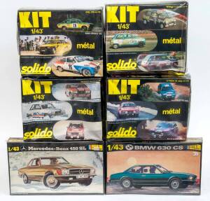 SOLIDO: 1:43 Group of Model Car Hobby Kits Including Mercedes Benz 450 SL (171); And, Citroen CX Rallye (29K); And, Opel GTE (70K). All unbuilt in original cardboard packaging with slight damage to some of the packaging. (6 items)