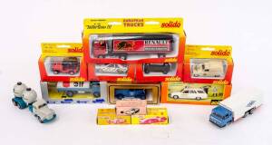 SOLIDO: Group of Model Cars and Trucks Including BMW 530 Kinley (1708); And, Camion Citerne Saviem (318ELF); And, 1930 Citroen C4f van. (Most Mint in original cardboard packaging. (92 items)