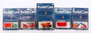 TOMICA: Group of 'Pocket Cars' Including Fire Engine (27-29); And, Snow Tiger (147-84); And, Auto Transport (137-14). Most mint, all in original cardboard packaging. (47 items)