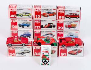 TOMICA: Group of Model cars including Ferrari Testarossa (91); And, MR2 (Prototype) (24); And, Mazda 787B (34). All mint in original cardbaord packaging. (23 items)