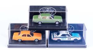 TRAX: 1:43 1973 Leyland P76 Super (TR42G) Home On th'Ornage. Also, 1974 Leyland P76 Targa Floria (TR42F) Aspen Green; and 1973 Leyland P76 (TR42H) 1974 World Cup Rally. All mint in original plastic cases with original cardboard boxes and labels. (3 items)