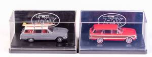 TRAX: 1:43 1961 Ford XK Falcon Wagon (TR30D) Koala Grey; And 1962 Ford XL Falcon Squire Wagon (TR38D) Waratah Red. All mint in original plastic cases with original cardboard boxes and labels. (2 items) 