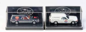 TRAX: 1:43 1979 Ford XD Falcon Panel Van (TR70B) Amoco Petroleum; And 1984 Ford Falcon XF Panel Van (TR76) Silver. All mint in original plastic cases with original cardboard boxes and labels. (2 items)