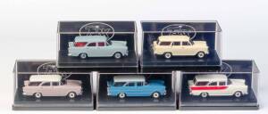 TRAX: 1:43 1957 Holden FE Station Sedan - Standard (TR89) Frankston Cream; And 1960 Holden FB Standard Station Sedan (TR87) Seagull Grey; And 1960 Holden FB Special Station Sedan (TR87B) Apache Red/ Grecian White; And 1961 EK Special Station Sedan (TR88) 