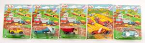 UNDERWOOD: Group of 'Mighty Movers' Blister packs Including Ford Dump Trucks; And, Steam Roller; And, Farm Harvester. Most mint, all on original cardboard cards. (30 items)