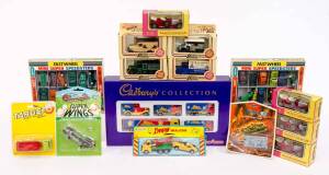  Group of Assorted Model Cars Including MATCHBOX: 1914 Prince Henry Vauxhall (Y-2); And, PLAYART: 'Fast Wheel' Mini Super Speedseters 12 Peice Set (7316); And, MAJORETE: Cadbury's Collection. Most Mint in original cardbaord packaging. 