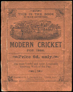 CRICKET GROUP, noted books (6) including "Modern Cricket for 1886" [Sheffield, 1886] & "Finally A Face - A memoir of Reginald Wood" by Paine (signed) [Kent, 2007]; 1953-67 ABC Cricket Books (6); 1948 scorecard; menus (4) including 1961 dinner to Australia