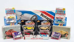 Group of Miscellaneous Model Cars Including MATTEL: Hotwheels 'The Hot Ones' Bugatti 35; And, REVELL: 1:48 1929 Model A Ford Roadster Hobby Kit (H-1257); And, GUISVAL: 1:45 Rolls Royce Phantom II (751). Most mint in original cardboard packaging. (45 items