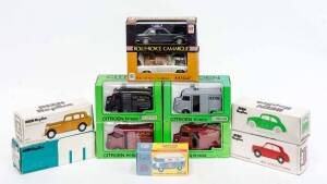 Group of Japanese Miscellaneous Models Including KADO: 1:43 Four Citroen Commercial H Truck (KT-2, 4 & 5); And, KADO: Rolls Royce Camargue (K-A1); And, REEN REPLICA: 1952 Nissan 390 Bus (641); And, HONEY: 1:43 Volkswagen John Cool Icecream Van. All mint i