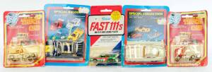 Group of Miscellaneous Model Car and Truck Blister Packs Including ROAD TOUGH: Truck (1407); And, SPECIAL COLLECTION: Bugatti T50; ROAD CHAMPS: Jaguar E 4.2 (4361). Most mint, all unopened on original cardboard cards. (12 items)