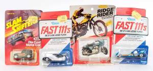 Group of Miscellaneous Blister Packs Including IDEAL: 'Slam Shifters' Gold Vette (4946-0); And, KENNER: 'Fast 111's' Sporty Shifter (92040); And, ZEE: 'Ridge Rider' Kawasaki 1000 (M368). Most mint, all unopened on original cardboard card. (45 items)