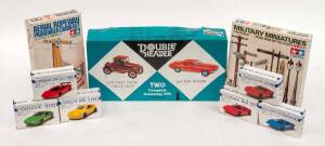 Group of Miscellaneous Hobby Kits Including RENWAL: 1:48 Two complete Assembly Kits 1923 Chevy Copper Cooled Coupe / 1965 Ford Mustang; And, TAMIYA Aerial Ropeway Passenger Cabin Set (22); And, MODERN TOYS: 1:87 Ferrari 512 BB. All mint and unbuilt in ori