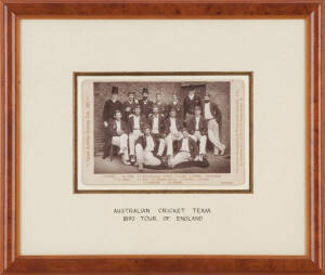 1890 AUSTRALIAN TEAM: Original cabinet card photograph (16x11cm), with title "Seventh Australian Cricketing Team, 1890" and players' names printed on mount, produced by The London Stereoscopic & Photographic Company, window mounted, framed & glazed, overa