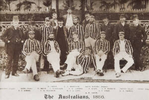 CRICKET photographs and pictures: Nice late 19th century albumen print of a wicket keeper; Australian team photographs and player photographs (Reprints and facsimile). Some framed and mounted with captions. VG condition.