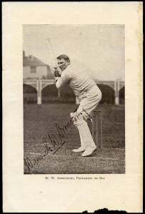 WARWICK ARMSTRONG, nice signature on action picture. [Warwick Armstrong played 50 Tests 1901-21 including 10 as Australian captain. His team has since been regarded as one of the strongest in history. Australian Test Player No.80].