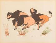 VINCENTI MIRABAL CHIU-TAH Buffaloes, gouache on paper signed and dated lower right: Chiu-Tah ‘42; 21 x 27 cm 