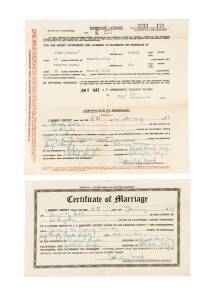 JASCHA HEIFETZ MARRIES FRANCES SPIEGELBERG January 6, 1947 Marriage License and Certificate of Marriage issued at Beverly Hills in the names of JOSEF CHAIFEZ (of Russia), aged 45, and FRANCES SEARS (of Alabama). Signed, witnessed and sealed at the Superio