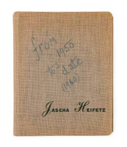 Large photo album with "Jascha Heifetz" screen printed to front cover which is also endorsed "from 1950 to date (1960)" which is not entirely accurate. The album contains a fabulous range of private, public and performance images.