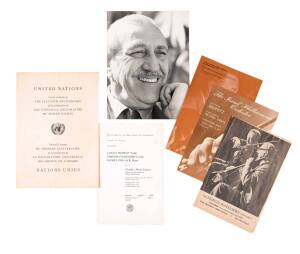 1959-1972 concert programs, including 9 December 1959 concert "in honour of The Eleventh Anniversary of the proclamation of The Universal Declaration of Human Rights" featuring Heifetz and the Detroit Symphony Orchestra (broadcast live in the United State