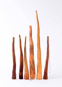 Six Penis Gourds; fashioned from gourds, string and trade paint; the longest 52.5 cm&nbsp;Dani & Asmat tribal villages, early 1990s.