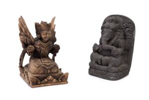 A carved stone Ganesh & a carved wooden Indonesian Deity, 20th century. The Ganesh 20cm high. (2 items).The both sculptures acquired from the studio of acclaimed Balinese artist, M. Jojol.