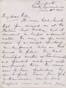 CHARLES MACARTNEY, 3-page signed letter dated June 5th 1928 whilst travelling in England with his wife, mentions seeing cricket at Old Trafford, and playing golf. Good condition. [Charles Macartney played 35 Tests for Australia 1907-26].