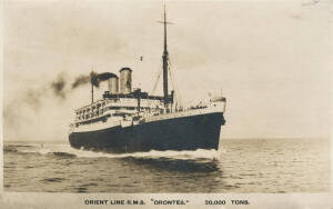 1932-33 ENGLAND "BODYLINE" TOUR TO AUSTRALIA: Postcard of "Orient Line R.M.S. Orontes 20,000 Tons" written by Freddie Brown in Port Said to his brother in Middlesex dated Sept.27th; plus an unused postcard of "P&O R.M.S. Comorin 15,000 Tons" which the tea