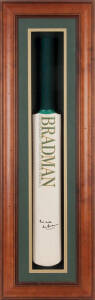 DON BRADMAN, signature on full size "Bradman - Legendary Collection Series" Cricket Bat, in attractive display case, overall 35x110cm. Fine condition. With photocopy of letter from Don Bradman re collecting the bat.