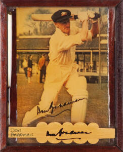 DON BRADMAN, lovely signature on split cricket bail, in small varnished wood frame, overall 14x17cm.