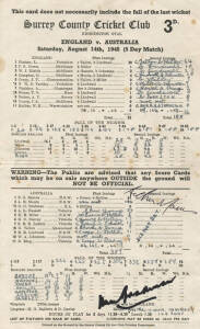 DON BRADMAN: Signed items, noted 1948 scorecard; P.O.Pack; postcards (2); Australia Post Delivery Confirmation.