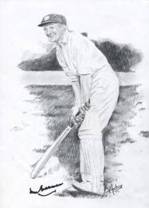 DON BRADMAN, original pencil sketch by Vincent Fantauzzo of the Don's batting stance, signed by the artist and by Don Bradman, size 21x30cm. {Vincent Fantauzzo has entered the Archibald Prize several times, winning the People's Choice Award in 2008 with p