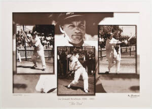 DON BRADMAN DISPLAYS, lithographic print "Sir Donald Bradman 1908-2001 - The Don", limited edition 990/1000, window mounted, framed & glazed, overall 103x83cm; "Sir Donald Bradman 1908-2001 - The Greatest Batsman of All Time", limited edition 576/1000, fr