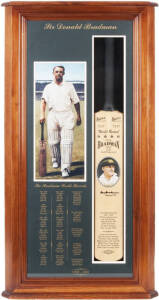 DON BRADMAN, display "Sir Donald Bradman - The Bradman World Records. 1908-2001" comprising signature on replica "Sykes" Cricket Bat, in attractive display case, overall 58x112cm.