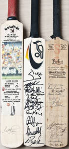 Miniature cricket bats: Many with autographs; Dennis Lillee, Don Bradman (3), 1972 Australian touring team and England team, 1969 Indian and Australian teams, Sir Richard Hadlee, Trevor Chappell, "Test Greats" (Bradman, Holding, Crowe, Hadlee, Goddard etc