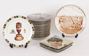 CRICKET WALL PLATES: Bradford Exchange plates by d'Arcy Doyle (4); Bradford Exchange "Don Bradman: A Driving Force" series (4); "Art of Cricket" plate (18 duplicates); Villeroy & Boch "The Cricket Match"; Royal Doulton "The History of the Ashes", Coalport