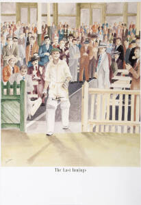 CRICKET PRINTS: 9 Assorted prints, some limited edition; "The Last Innings" with fine Don Bradman signature; other signatures include Dennis Lillee (2), Jeff Thomson (2), Rod Marsh & Greg Chappell; nice Don Bradman lithograph "The Legend". Condition B to 