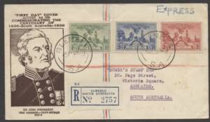 First Day Covers - 1936 South Australia Centenary illustrated FDC with full set tied by 'GLENELG/3AU36/SA' cds, registered & express.